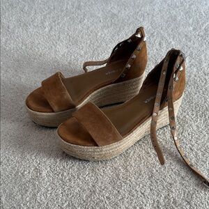 Marc Fisher Tan Studded Espadrille Wedge Sandals